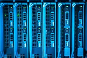 Introduction to AWS Certification - Detailed image of illuminated server racks showcasing modern technology infrastructure.