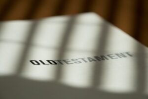 Wills and Probate Certification - Close-up of an Old Testament page with sunlight streaming through blinds.