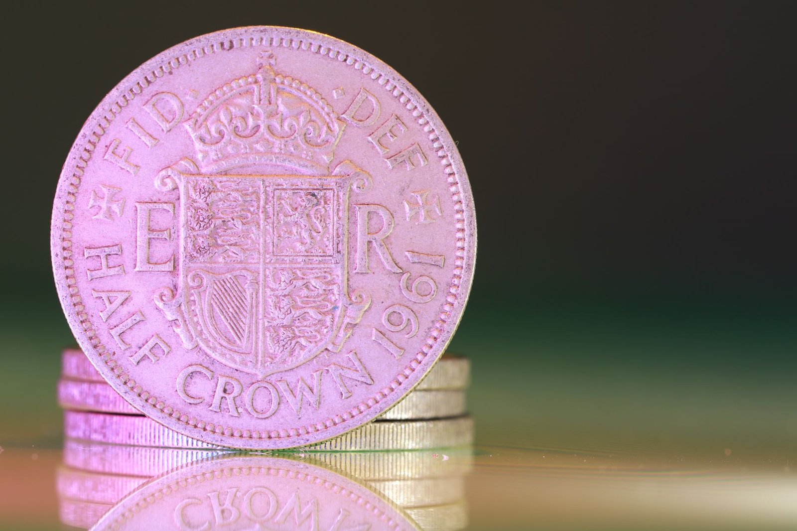 British Values Certification - Detailed macro shot of a 1961 British half crown coin, showcasing historical design.
