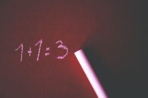 Leading Effective 1-1 Meetings Certification - Close-up of a chalkboard with a humorous math error showing 1+1=3 written in chalk.