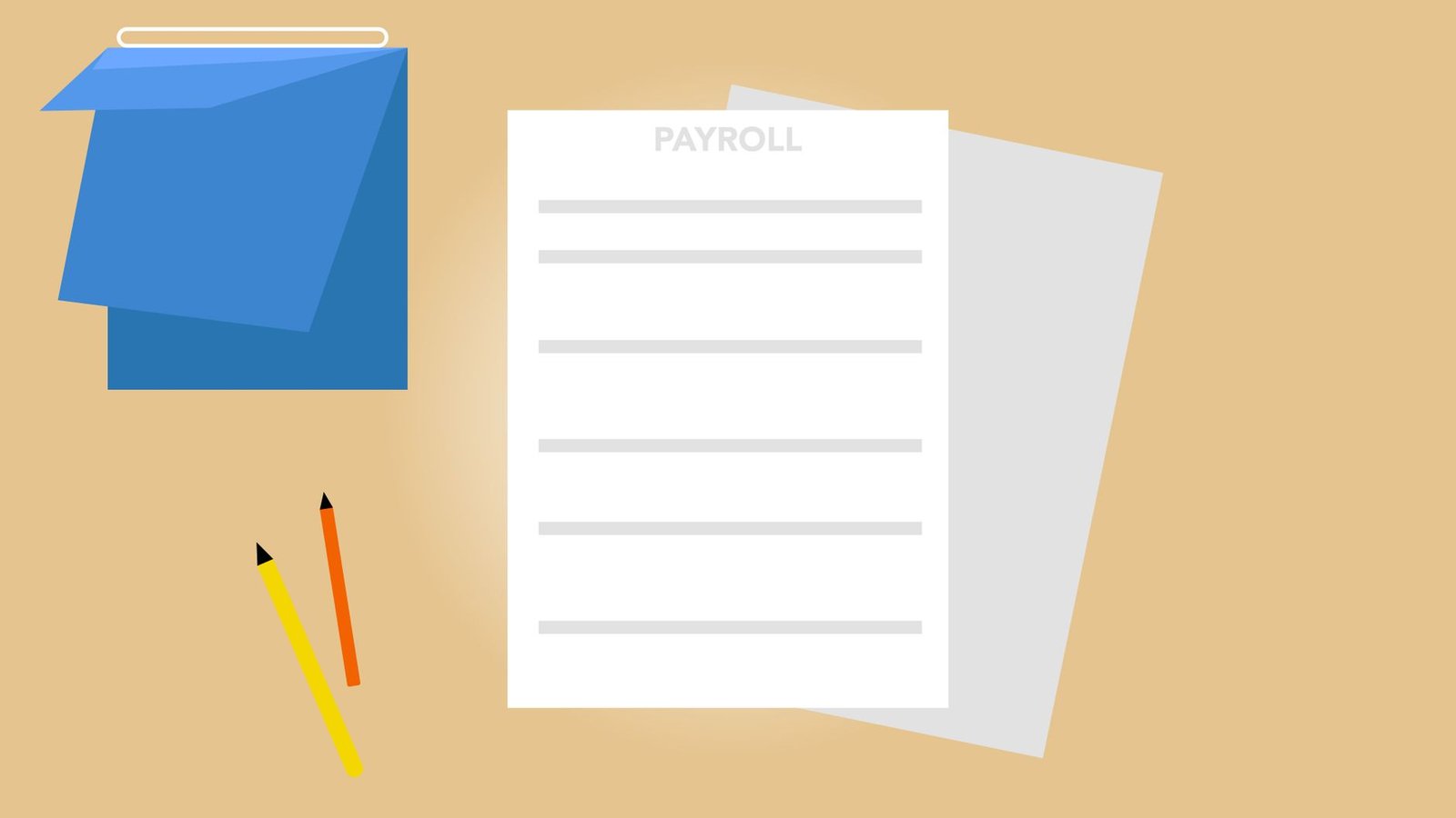 How to Run an Efficient Payroll Certification - Vector illustration of payroll documents placed on beige desk near pencils and blue black calendar
