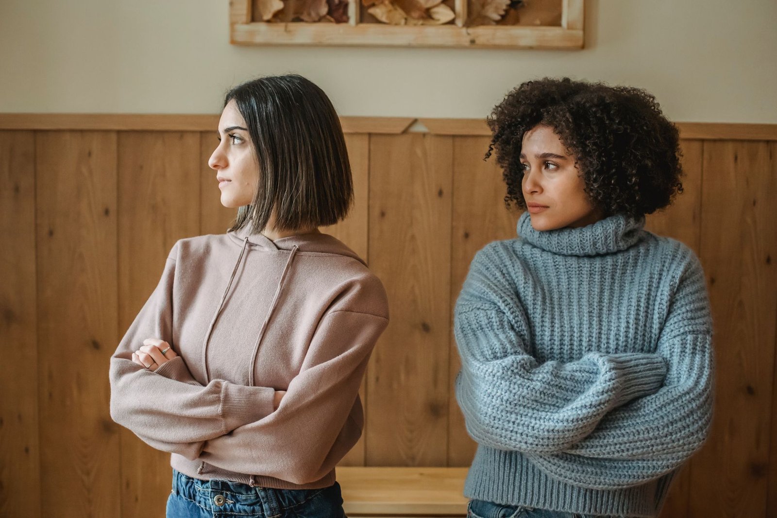Dealing with Difficult People and Situations Certification - Unhappy African American woman in casual clothes with upset female standing in room with crossed arms while having conflict at home